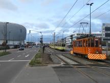 Tw 5111 (Bj 1924, seit 1970 Arbeitswagen) auf der Theodorstr, links ISS-Dome
