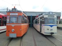 links ATw 21 (Bj 1965), rechts 4-achsiger Gothaer Gelenk-Tw 178 (Bj 1965)
