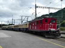 HGe 4/4 I Lok Nr.36 der Furka-Oberalp-Bahn im Bf Disentis
